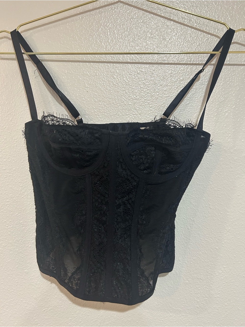 XS Black Lace Longline Bustier Corset crop top bralette intimate mesh going out - Picture 3 of 6